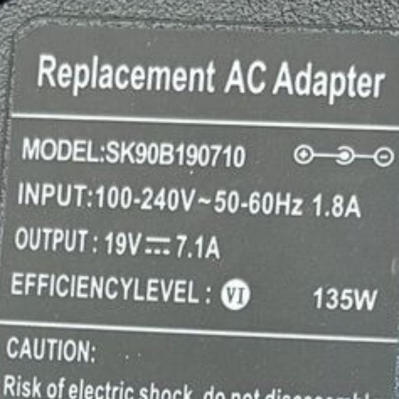 135W AC Adapter replacement for model #SK90B190710 - Picture 6 of 13